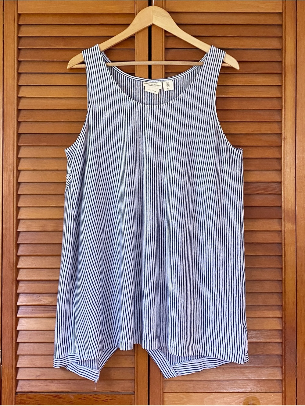 Christian Siriano Women's Tank Top Plus Size 1X 100% Linen Striped Sleeveless